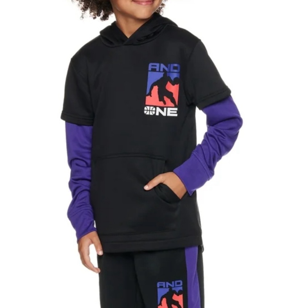 AND1 Boys Hoopster Hoodie Size:18 sleeve in sleeve Black and Purple / Like New